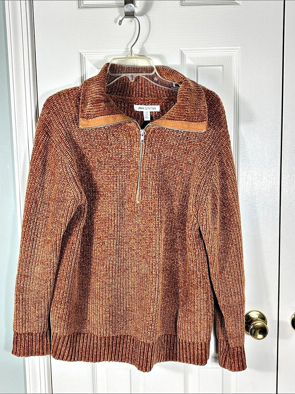Urban Outfitters Chenille Quarter-Zip Pullover Sweater Brown Sweater XS